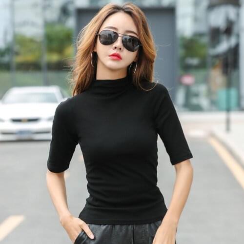 MRMT 2021 Brand New Spring Womens T-shirt Middle Sleeved Body Slimming T-shirt for Female Semi-High Collar Thin Tops T-Shirt