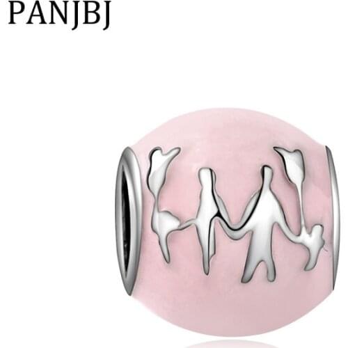 New Original Free Shipping Silver Plated Bead Alloy Pink Family Silhouette Charm Fit Bracelet Necklace DIY Women Jewelry