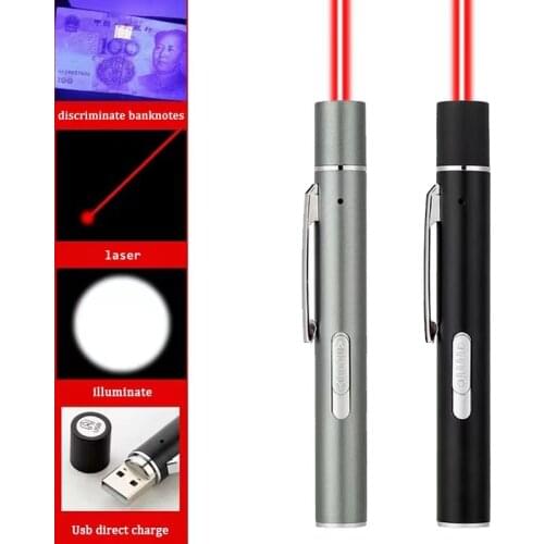 Hunting Riflescopes3 in 1 mini red laser pointer USB rechargeable flashlight LED flashlight pen Catcher stick with cord for cat