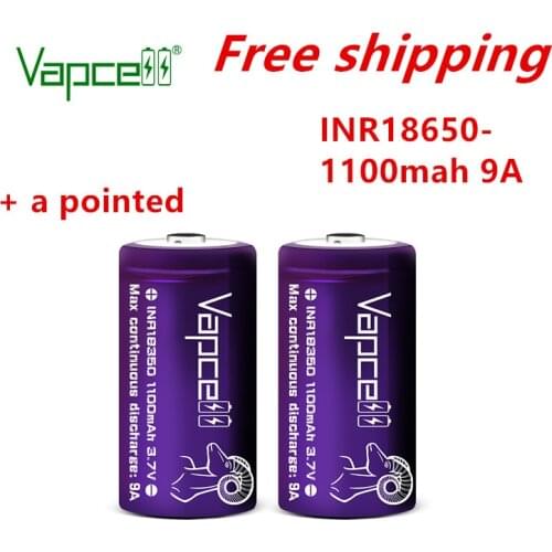 Free shipping Vapcell original INR 18350 1100mah 9A lithium Battery 3.7V rechargeable batteries button top for flashlight tools