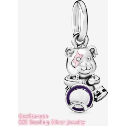 Autumn 100% 925 Sterling Silver Theodore Bear Punk Band Dangle Charm beads Fits Original Pandora bracelets Jewelry Making