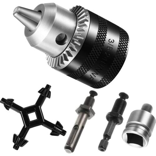 5Pcs 10mm Hex Drill Bits Adapter Quick Changed 3-jaw Drill Chuck Key Wrench Adapter Converter 0.8-10mm 3/8-24UNF Clamp Range