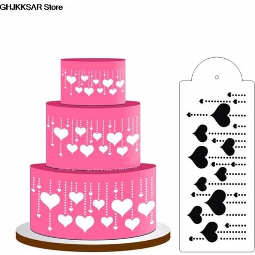 Hanging Heart Cake Stencil Side Cake Stencil Fondant Mold Cake Decorating Tool Cake Side Decorating Top Stencil Decoration 1PC