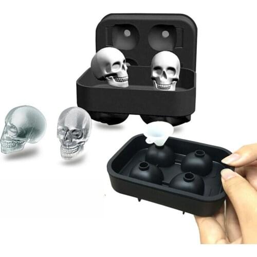 Sale 1PC Hot Large Ice Cube Tray Pudding Mold 3D Skull Silicone Mold 4-Cavity DIY Ice Maker Household Use Kitchen Accessories
