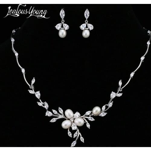 Luxury AAA Cubic Zircon Jewerly Sets For Women Gorgeous Flower Pearl Bridal Jewelry Set Parure Bijoux Femme Mariage AS154