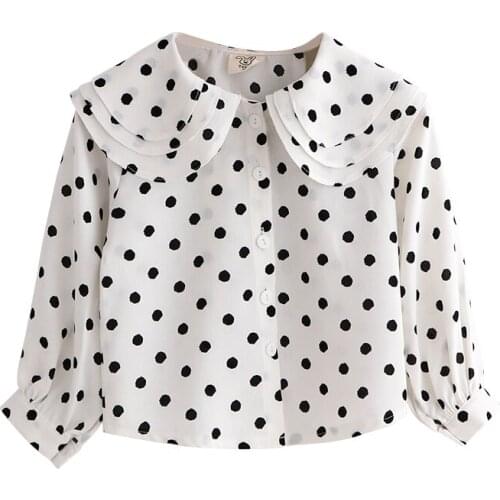 DFXD Girls Clothes For 2-7Years Peter Pan Collar Long Sleeve Shirts Spring Blouse Toddler Casual Tops Polka Dot Princess Shirts