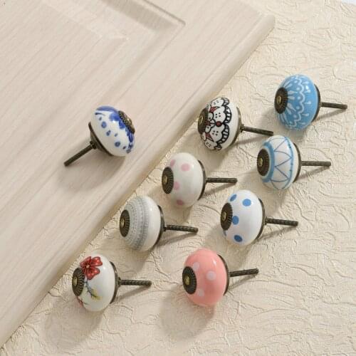 Ceramic Handle Cabinet Door Handle Multi-pattern Painted Single Hole Home Decoration Simple Furniture Hardware