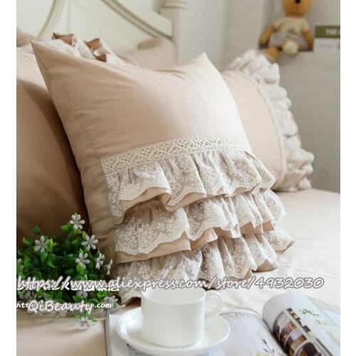 Embroidered lace ruffled satin cotton cushion cover Korean and Nordic classic solid color cotton single pillowcase