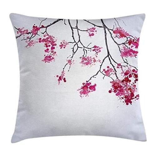 Pooizsdzzz Japanese Throw Pillow Cushion Cover, Cherry Blossom Sakura Tree Floral Branch Spring Season Theme Image, Decorative