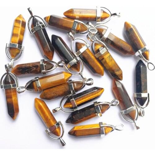 Yingwu 10pcs Lot Natural Tiger Eye Pendant Stone Hexagonal Pillar Pendants Necklace Pendant Without Chain Wholesale