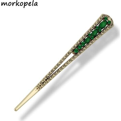 Morkopela Simple Metal Hairpin Rhinestone Hair Accessories Vintage Women Banquet Hair Stick Clip Jewelry