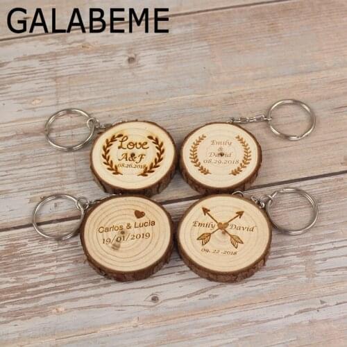 10pcs Personalized Name Date logo Wood Tag Keychain Custom Engraved key chain Wedding favor and gifts for guests
