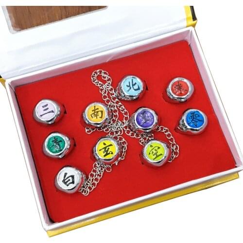 10pcs/Set Anime Akatsuki Pain Hidan Sasori Jiraiya Metal Ring Cosplay Fingerring