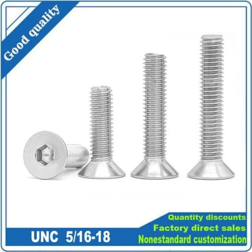 10pcs UNC 5/16-18 US Coarse Thread Hex Hexagon Socket Flat Countersunk Head Screw Bolt 304 A2-70 Stainless Steel DIN7991 GB70.3