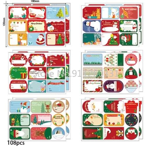 108Pcs Merry Christmas Name Stickers Adhesive Labels Gift Tags Handmade Packaging Sealing Stickers for Baking cake XMAS Cards