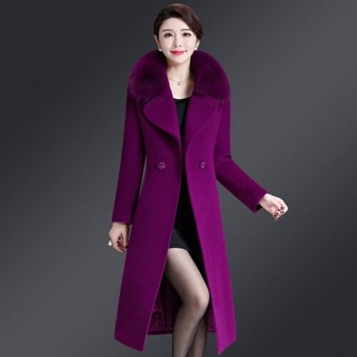 2019 New Winter Women Wool Coat Big fur collar Woolen Blend Coat Plus size 5XL Elegant Long Overcoat Outwear Manteau Femme Hiver