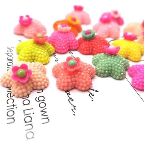 30pc Mixed Color Resin Flower Flat Back Beads Fit Phone Case DIY Craft Decoration Scrapbook Accessories Kid Headwear Accessories