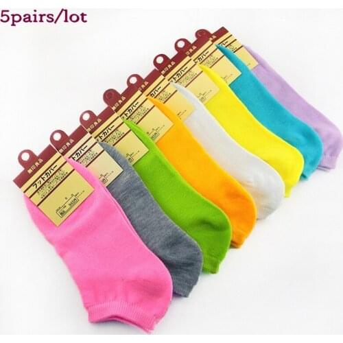 5 pairs / lot Hot selling women socks cute candy thin invisible cotton socks boat Casual socks solid color socks for women