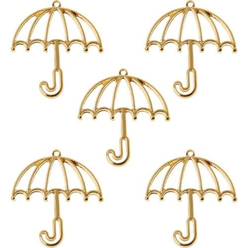 5Pcs Gold Umbrella Resin Frame Open Bezels Setting Blank Pendant Jewelry Making