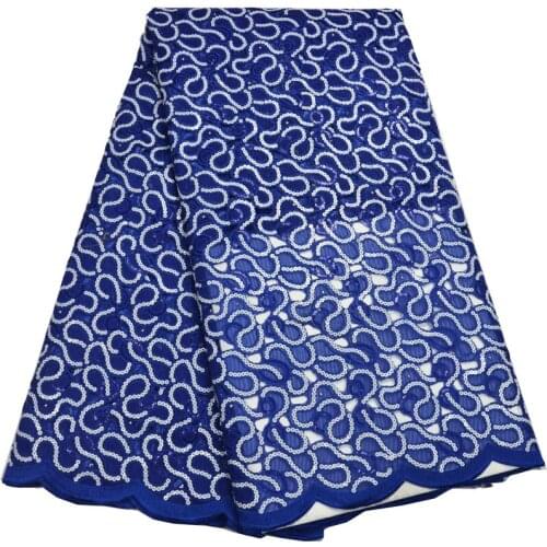 5yards/pc) high quality sequin embroidered African handcut organza lace fabric in royal blue for wonderful party dress OP72