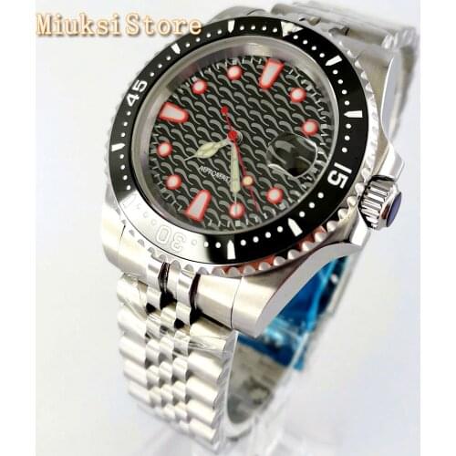 Bliger 40mm mens sterile watch silver case sapphire glass ceramic bezel black dial luminous waterproof mens top automatic watch