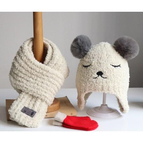Baby hat scarf gloves three - piece set Childrens hats and scarves in autumn and winter Boys and girls knitted warm hats