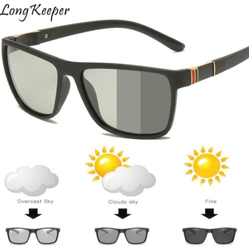 Polarized Photochromic Sunglasses Men Driving Rectangle Chameleon Change Color Sun Glasses Day Night Vision Anti Glare Goggles