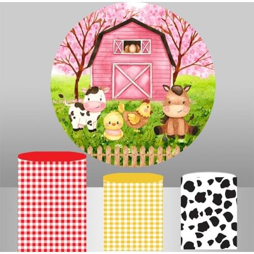 Circle photography Background Backdrop cartoon farm animal girl birthday party photocall studio table Cover poster YY689