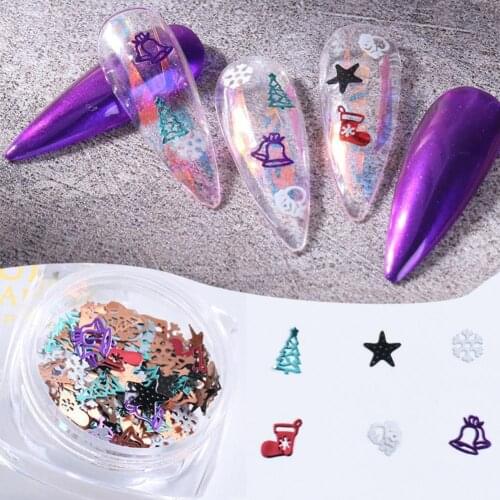 Holographics Auroras Sequins Christmas Style All-Matched Mixed Color 3D Nail Manicure Decor for DIY Hollow-Carved Nail Design