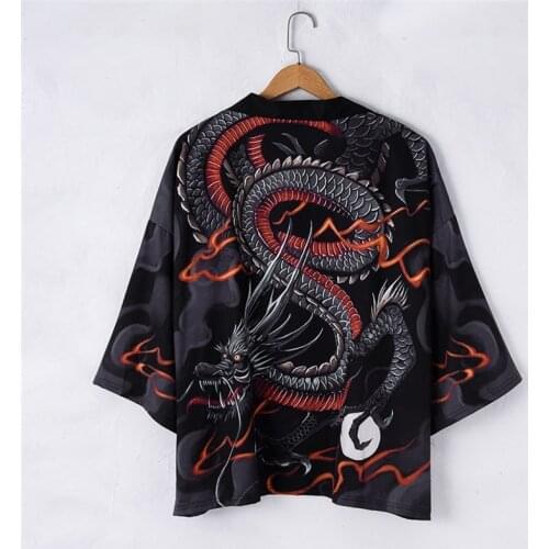 Men Women Yukata Summer Print Dragon Samurai Traditional Kimono Japanese Anime Clothes Cardigan Cosplay Female Shirt Blouse
