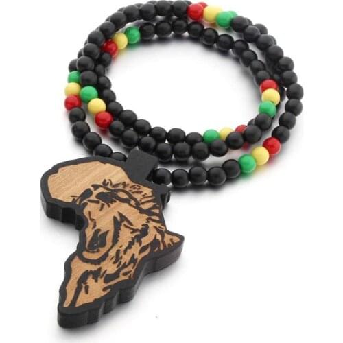 Natural Wood Round Beads Handmade Africa Map Engraved DIY Necklaces Vintage African Women Party Hiphop Rock Pop Jewelry