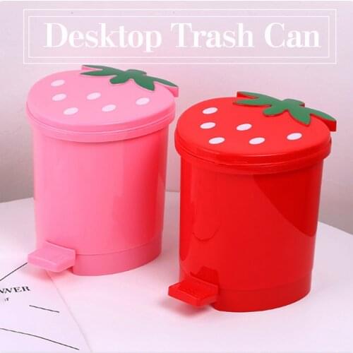 1 Pc Desktop Trash Can with Lid Cute Strawberry Waste Bins for Desk Car Office Kitchen Garbage Basket for children room decor