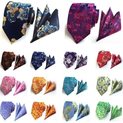 Men Fashion Colorful Paisley Floral Wide Necktie Pocket Square Handkerchief Set BWTHZ0228