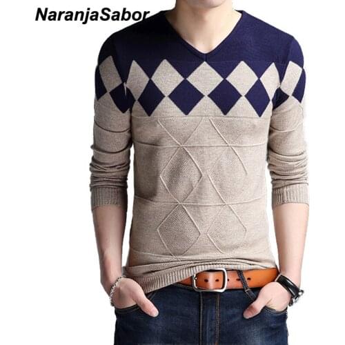 NaranjaSabor 2020 New Mens Sweater Autumn Winter Male Fashion Casual Slim V-neck Wool Pullover Shirt Brand Clothing N535