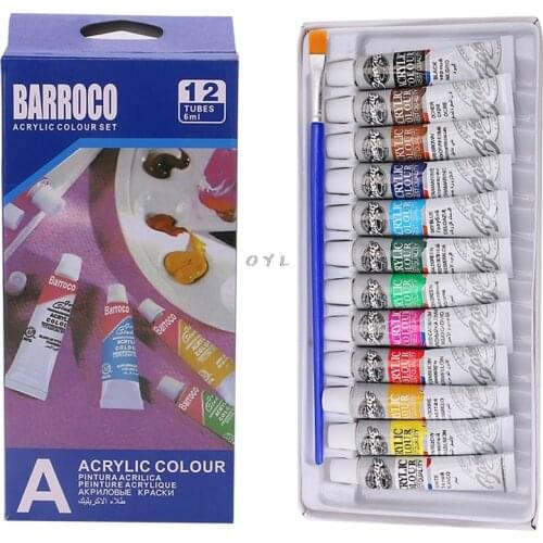 6 ML 12 Color Professional Acrylic Paint Watercolor Set Hand Wall Painting Brush