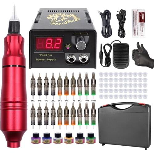 Tattoo Machine Set Tattoo Kit Rotary Gun Tattoo Pen Tattoo Power Supply Cartridges Permanent Makeup Machine for Tattoo Body Art