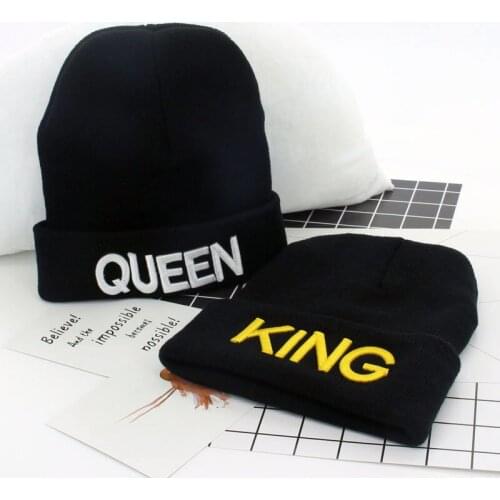 New Beanies Cap KING QUEEN Letter Embroidery Warm Winter Hat Knitted Cap Hip Hop Men Women Lovers Street Dance Bonnet Skullies