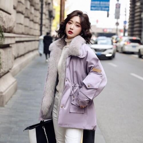 Natural Fox Fur Collar Parkas Female Winter 2021 Warm Thick Cotton Coat Short Womens Jacket Korean Style Casaco Feminino Gxy155