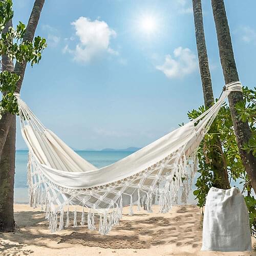 Hammock Swing with Tassels HANGing Bed for Trees Indoor Outdoor Garden Patio Beach Portable with Carrying Bag