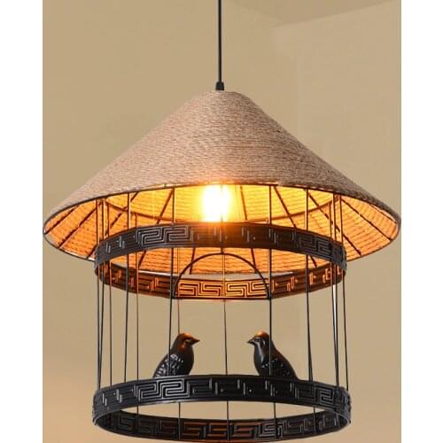 Industrial loft bird cage pendant lamp hemp rope chandelier headlight cafe bar store restaurant hanging lamp dining room light