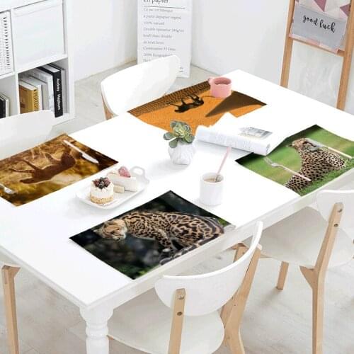 Promotional Tablecloth Napkin Cheetah Table Mat Animal Kitchen Decoration Fashion Placemat Dining Accessories Napkin Pad