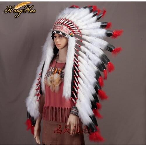 Cosplay Props Feather Headdress Indian Chieftain Hat Halloween Carnival Day Headband Headwear Villus Chiefs Cap Party Headwear
