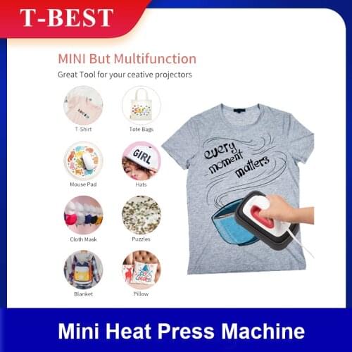 Mini Heat Press Machine T-Shirt Printing Easy Heating Transfer Press Iron Machines for Clothes Bags Hats Pads Blanket Phone Case