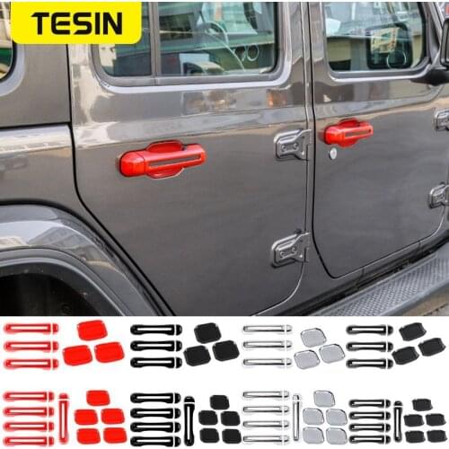TESIN ABS Car Side Door Handle Tail Door Handle Car Exterior Door Bowl Decoration Cover Stickers For Jeep Wrangler JL 2018