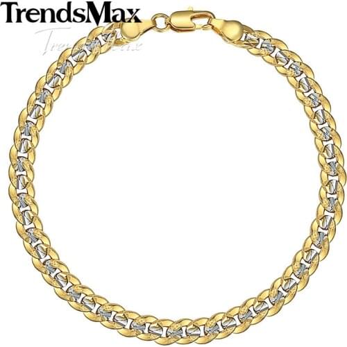 Trendsmax 6mm 20cm Mens Bracelet Gold Filled Cuban Link Chain Bracelet for Men Women Gift Jewely GB292