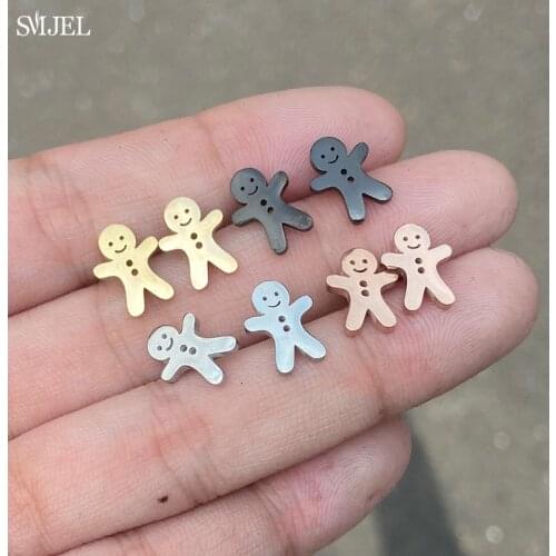 Korean Stainless Steel Cartoon Anime Earrings for Women Girls Cute Gingerbread Man Angel Shape Stud Earrings Christmas Gifts