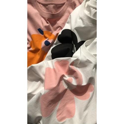 Elfbop Ladies 100% Cotton Flower Printed T Shirt - Women Pink/White Short Sleeve O Neck Tees Top