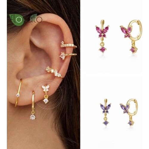 925 Silver Ear Buckle Zircon Trendy Crystal Butterfly Kate White Hoop Earrings Womens Retro Non-allergic Earrings