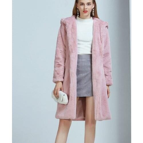 Faux fur hooded fur coat female long winter plush cardigan fur coat