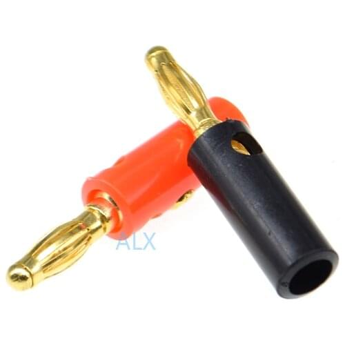 10PCS Gold plated Audio Speaker Wire banana male plug connectors 4MM Jack RED + BLACK Panel Mount Adapter Terminal Binding